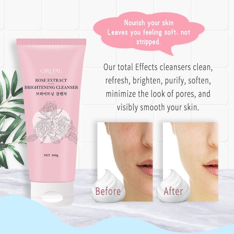 GIRLPAL 100g Rose Brightening Foaming Cleanser - Niacinamide Facial Cleanser Brightening Clean Pore Cleanser GPSRF1006