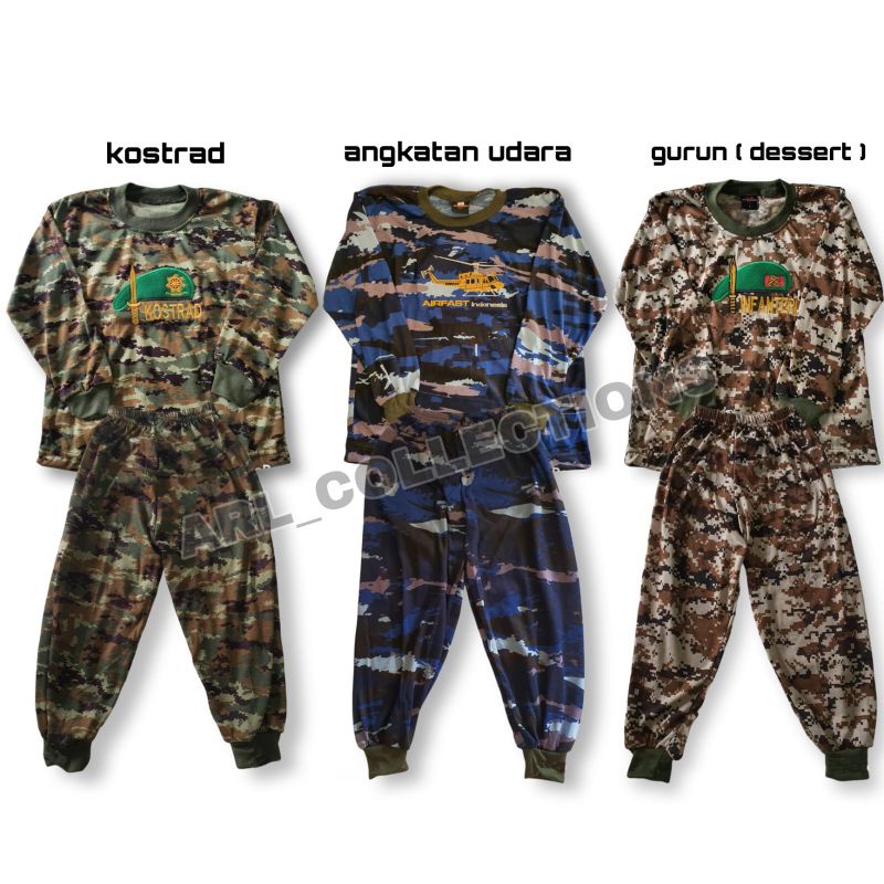 setelan kaos anak loreng / training anak loreng army / setelan trening panjang anak loreng