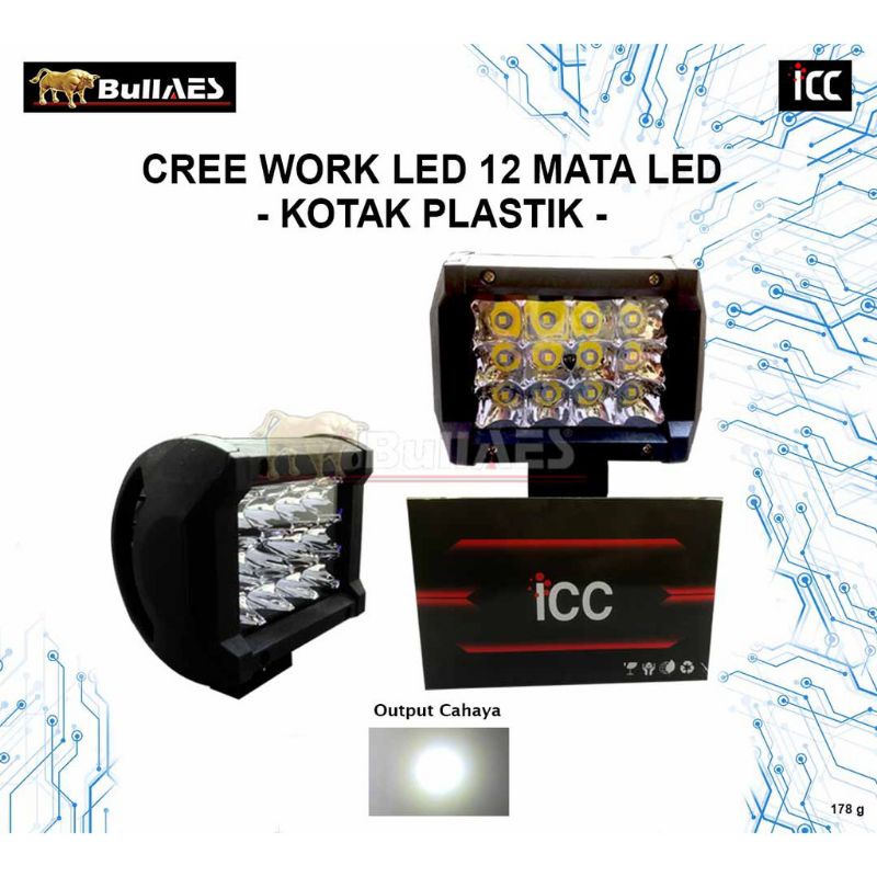 LAMPU SOROT MOTOR - MOBIL // CREE WORK LIGHT 12 Mata CROSS C 12 Watt MERK ICC CWL 12 LED MATA S2626