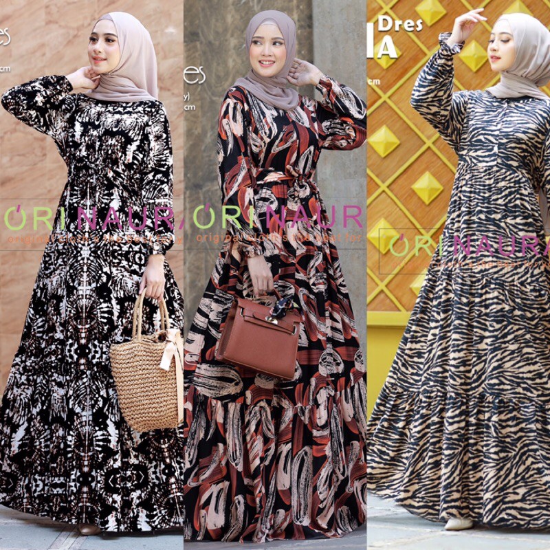 GAMIS MOTIF dress maxi longdress bahan viscose busui naura