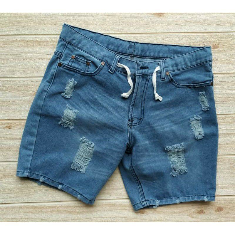 Celana Pendek Pria Ripped Jeans Navy Hitam Original Branded Sobek Robek