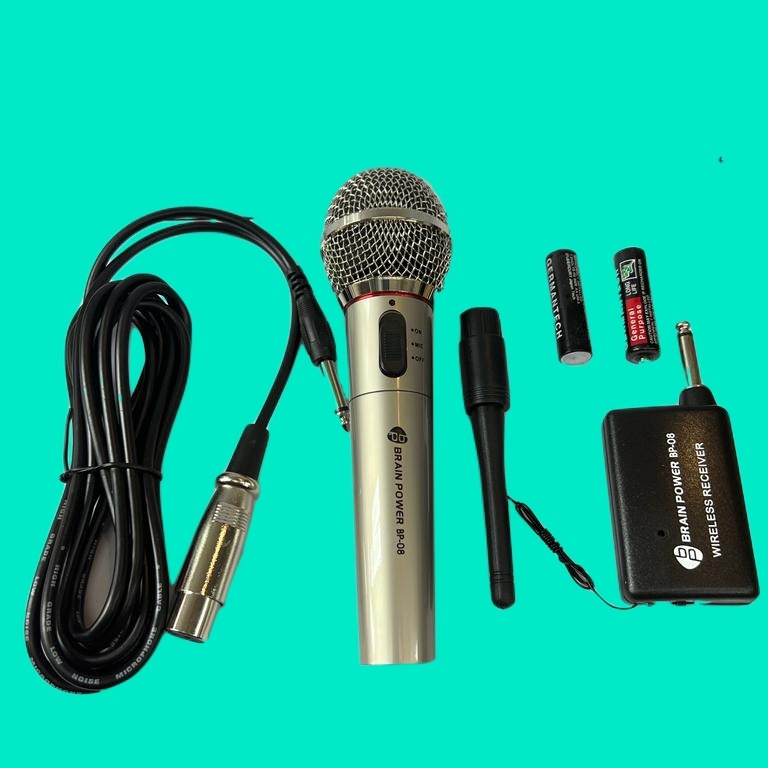 Profesional Microphone Wireless Brain Power BP-08 - Mikrofon Bluetooth dan Kabel - Mic Wired &amp; Wireless - Mic Wireless Murah Berkualitas