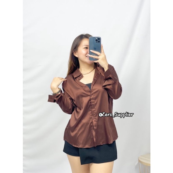 Zero~ 2520 Adella Silk Satin Plain Shirt//Atasan Kemeja &Blouse Wanita//Fashion Import-4