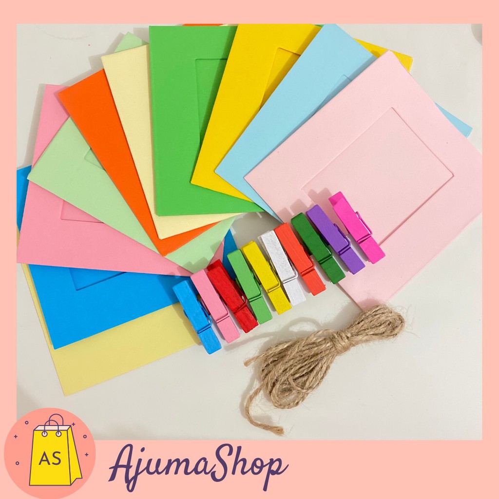 Frame Foto SET 10 Klip Jepit Kayu  + Bingkai Foto Kertas