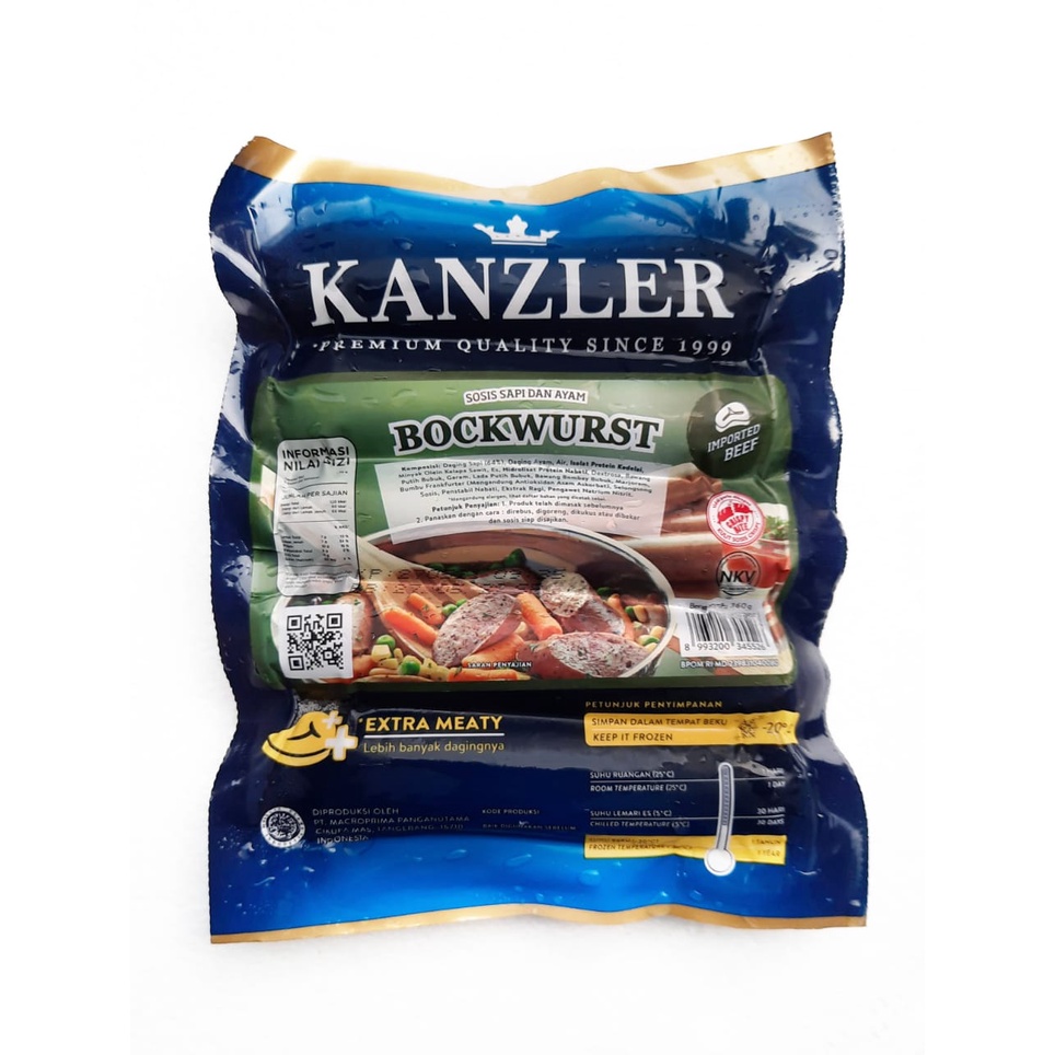 

Kanzler Beef BOCKWURST Sosis Sapi dan Ayam 360 Gram Gr isi 5 Ps