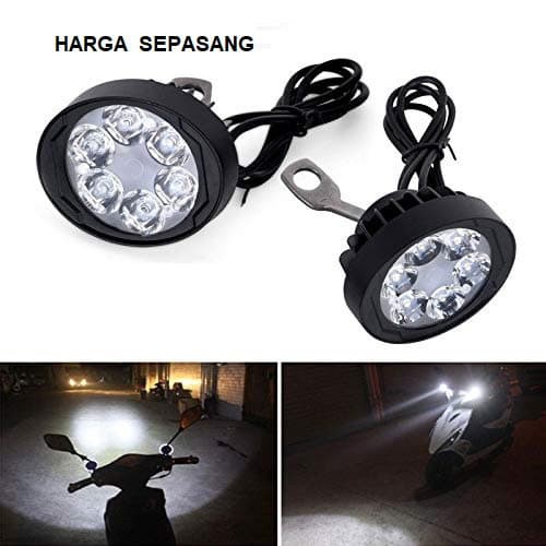 Lampu Spion Motor LED U3 Cree 6 Mata Tembak Sorot 18W BULAT 2pcs