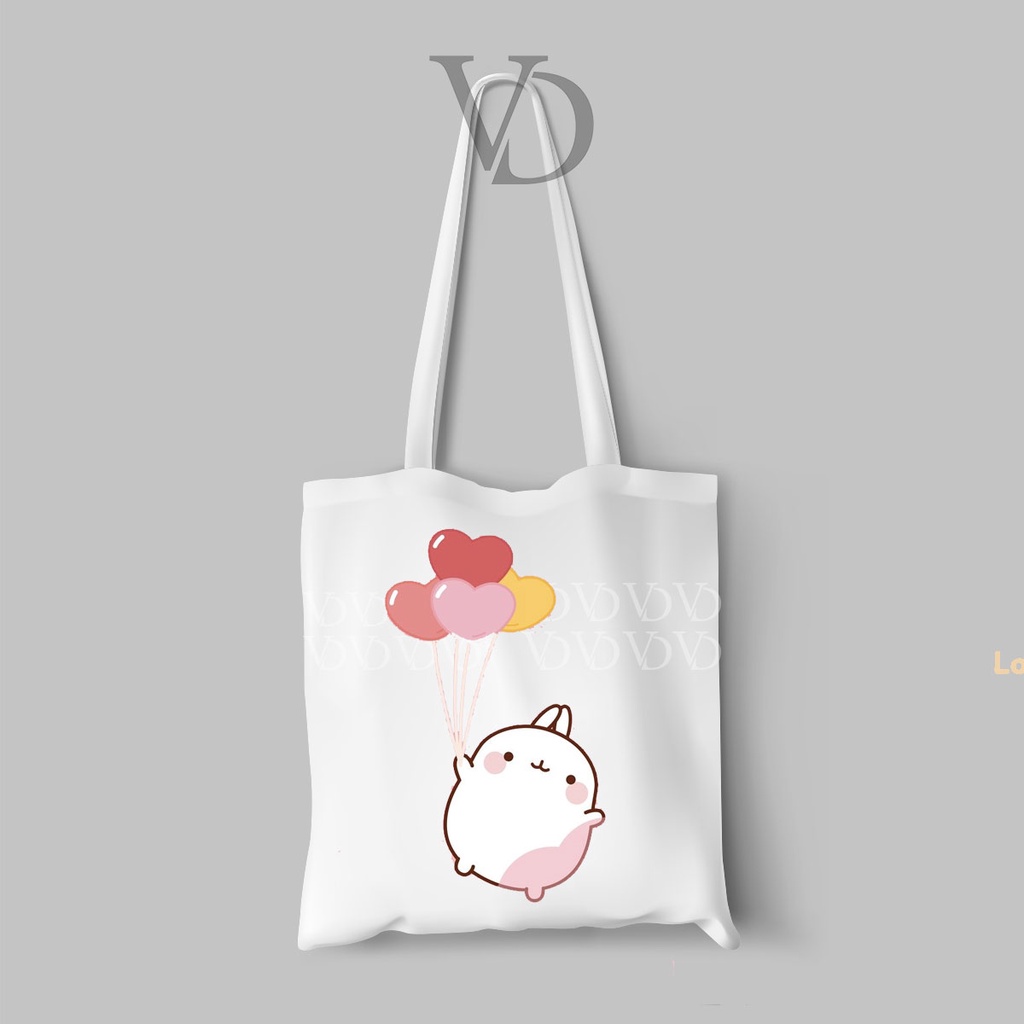 TOTE BAG BAHAN KANVAS MOTIF molang cute / korean TOTE BAG / TAS BELANJA korea