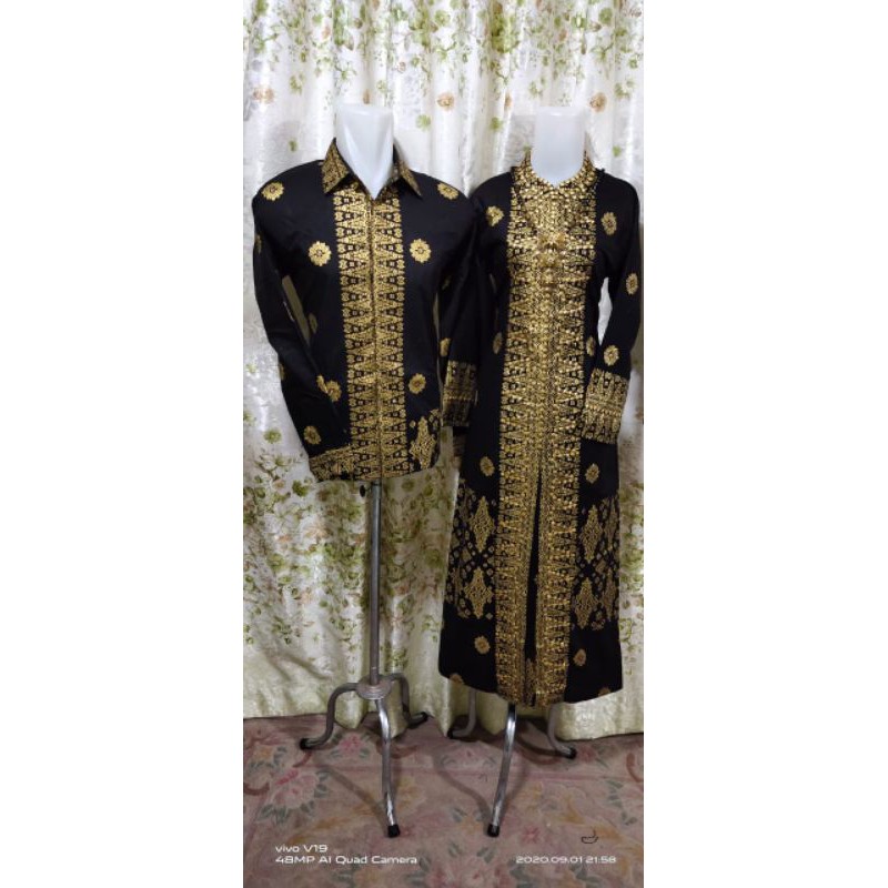 COUPLE GAMIS BATIK SONGKET PALEMBANG HITAM GOLD