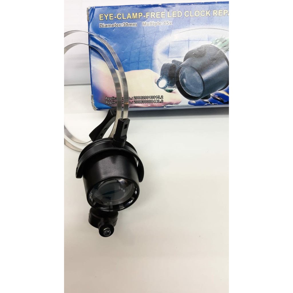 Eye loop 15X / kaca pembesar / alat servis jam tangan / eye lamp LED