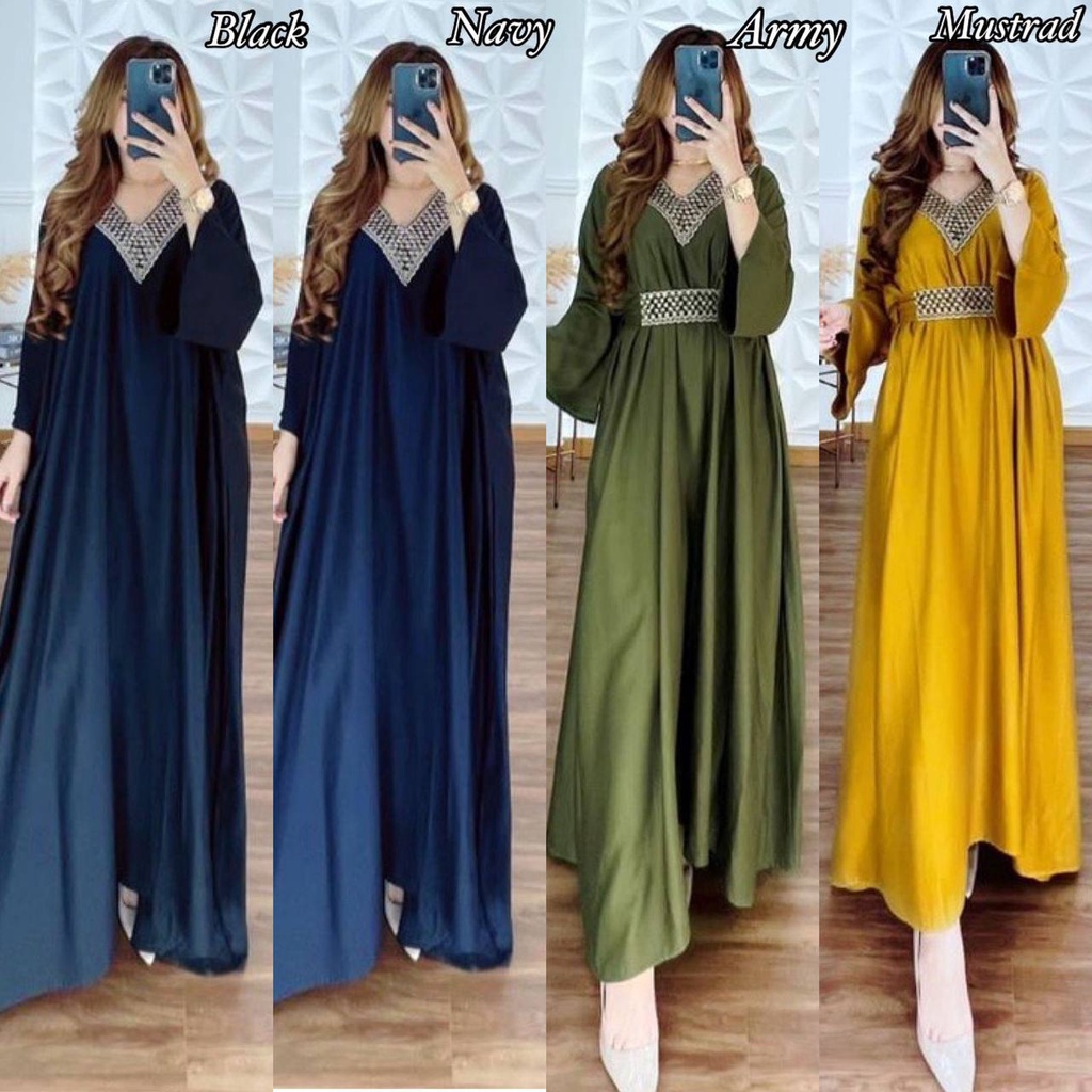 Kaftan Tsamira DST - Kaftan Arabian Polos Renda Free Belt Size Jumbo Lengan Panjang Rayon Diamond Kaftan Wanita