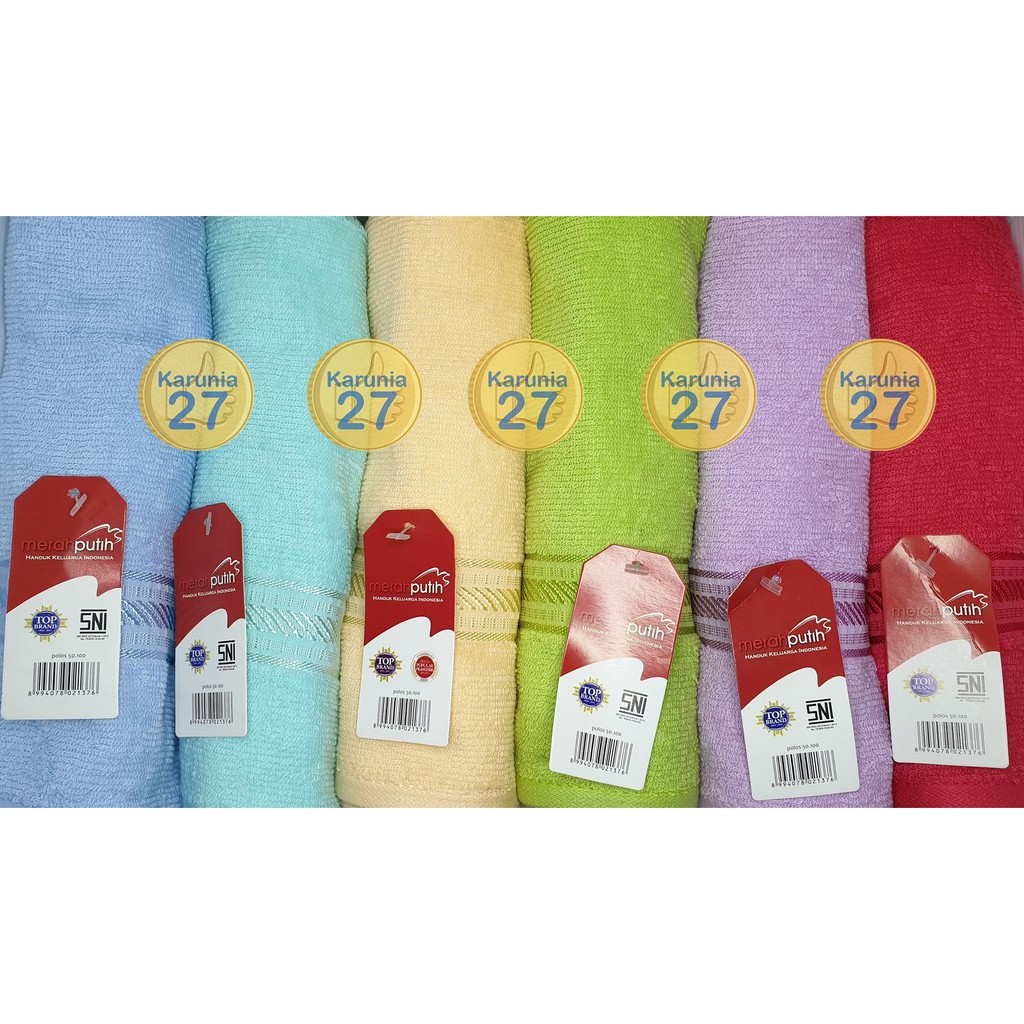 Lusinan Lusin Handuk Merah Putih 50 x 100