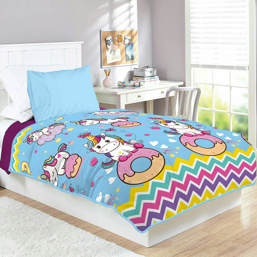Selimut Valda Sutra Rotary 150x200 Doraemon Hello Kitty Frozen Keroppi LOL Mickey Tsum Unicorn Pony-Unicorn