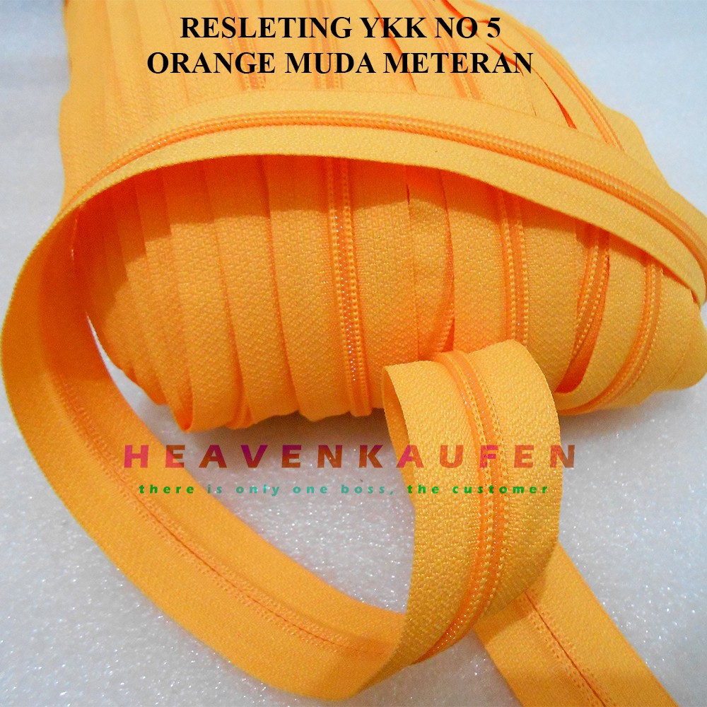 Resleting Zipper YKK No 5 Warna Orange Muda Meteran