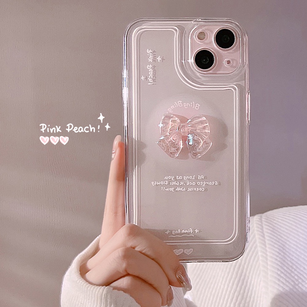 Soft Case Pelindung Desain Pita Kristal Pink 3D Transparan Untuk Iphone 7 8 PLUS X XR XS 11 12 13 14 MINI PRO MAX SE 2020