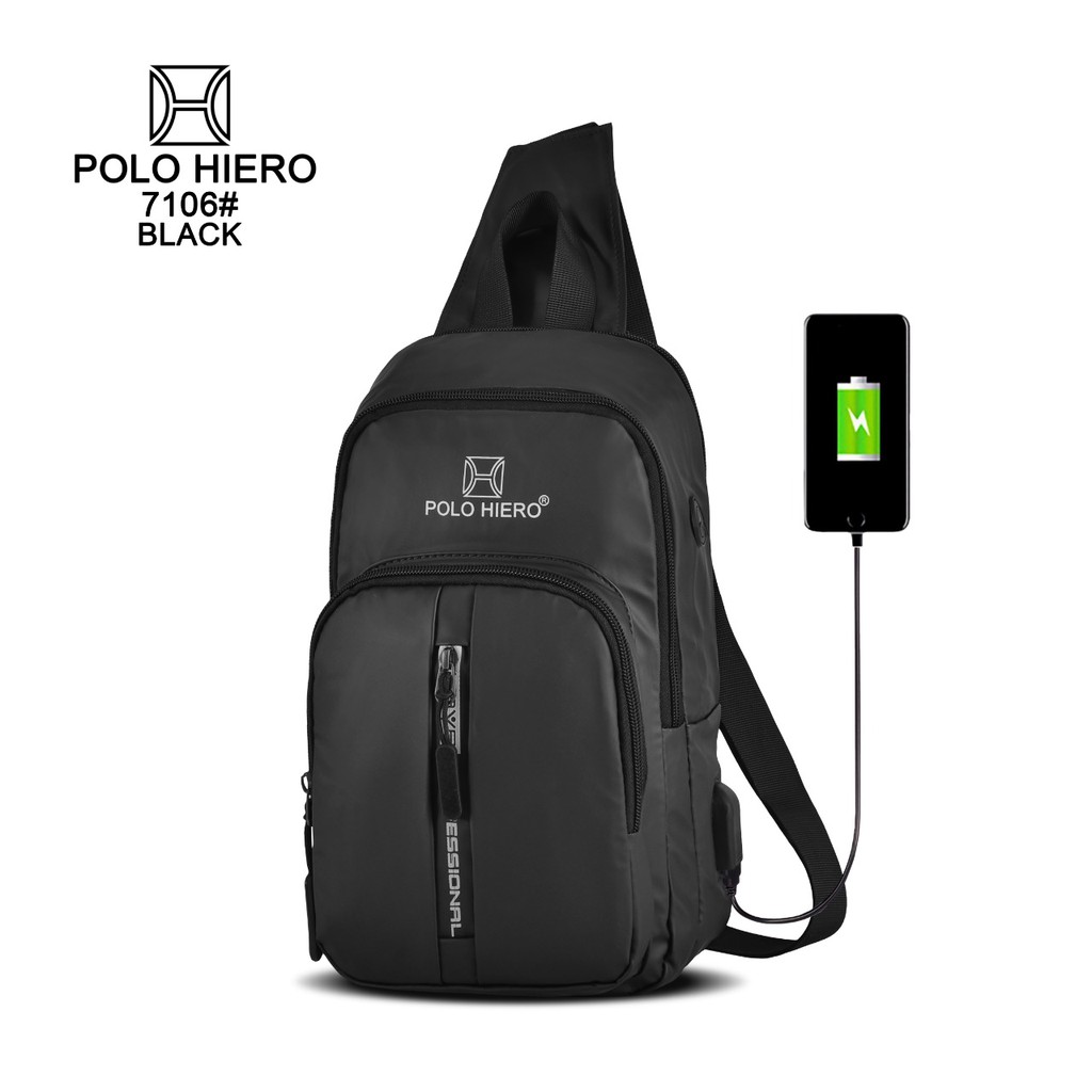 New Stock Tas Selempang Polo Hiero 7106 Water Resistant,[Free Kabel USB Extension]