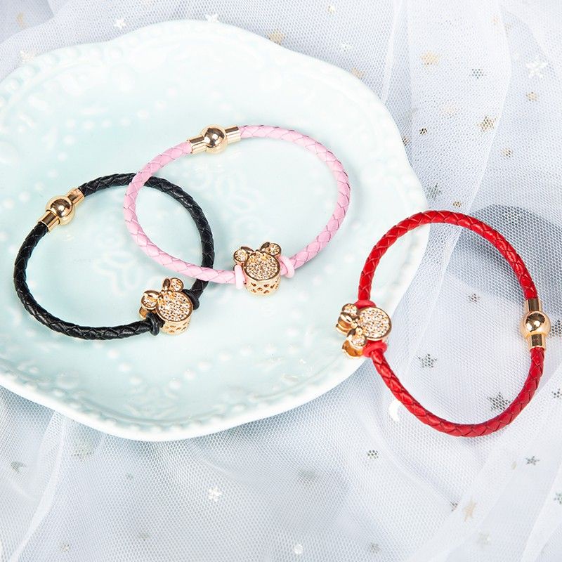 GELANG KULIT PANDORA MIKKY KOUSE LIONTIN XUFING KUNCI MAGNET