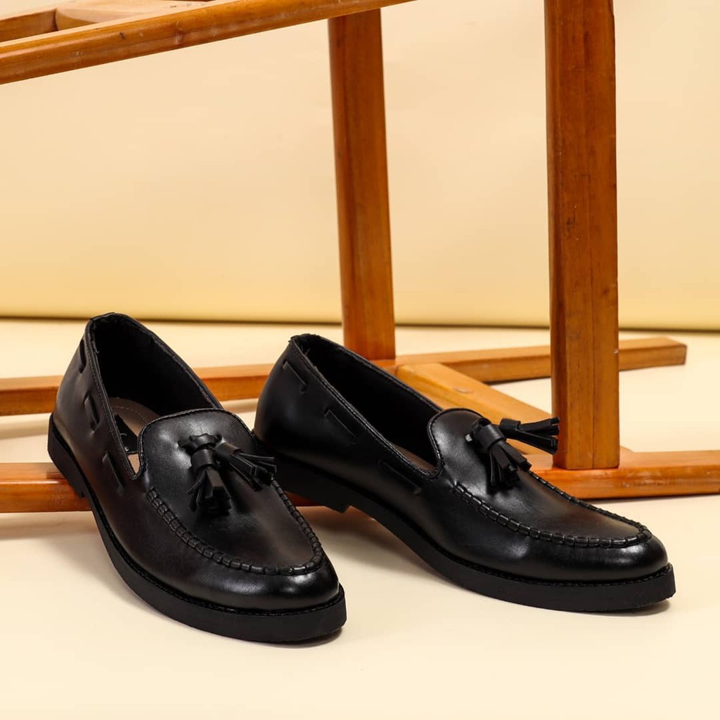 PORTO BLACK |MNM x GIANT FLAMES| Sepatu Loafers Pria Formal / Kantor ORI