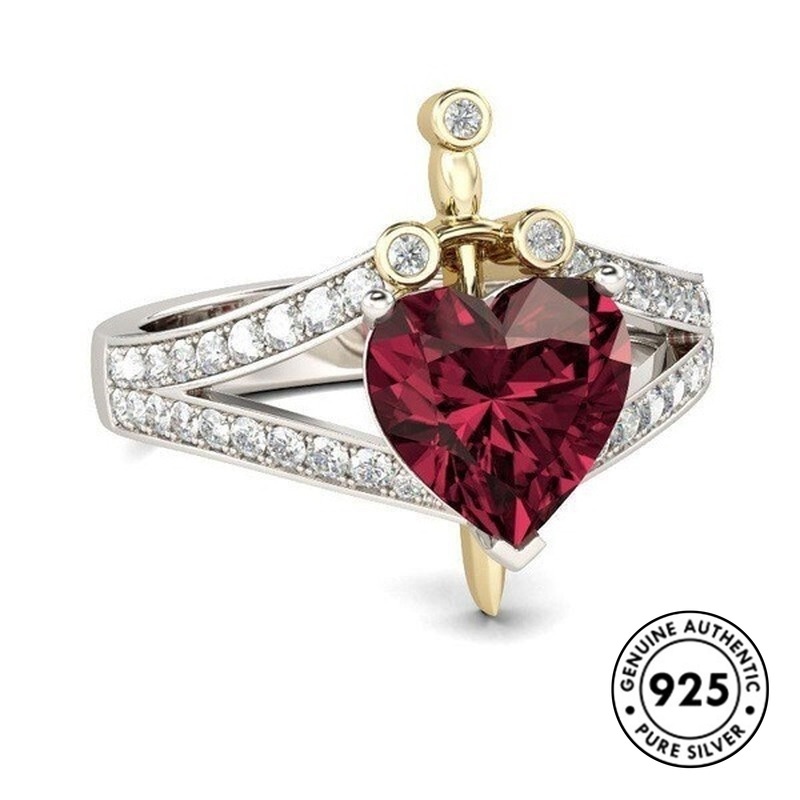 Cincin S925 Silver Ruby Bentuk Mahkota Hati