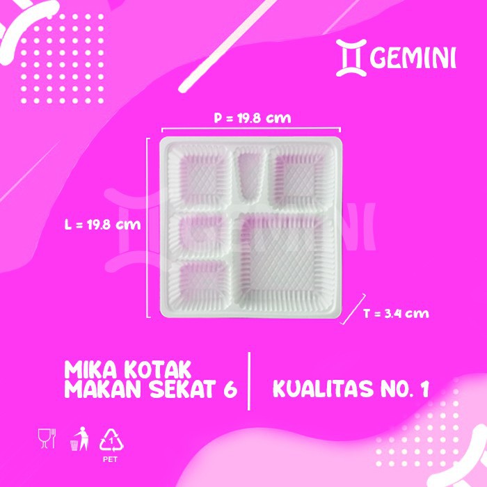 50 Pcs - Mika Kotak Makan Sekat 6 Putih Susu Per Pack / Mika Tempat Makan Sekat 6 Nasi Box