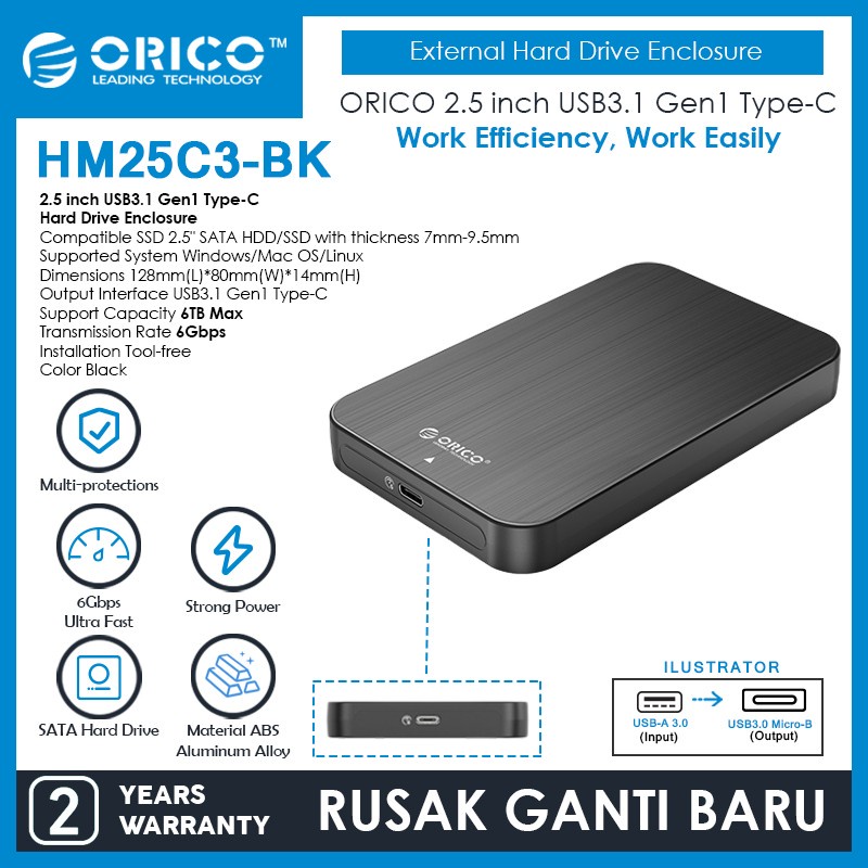 ORICO HM25C3 2.5 inch USB3.1 Gen1 Type-C Hard Drive Enclosure