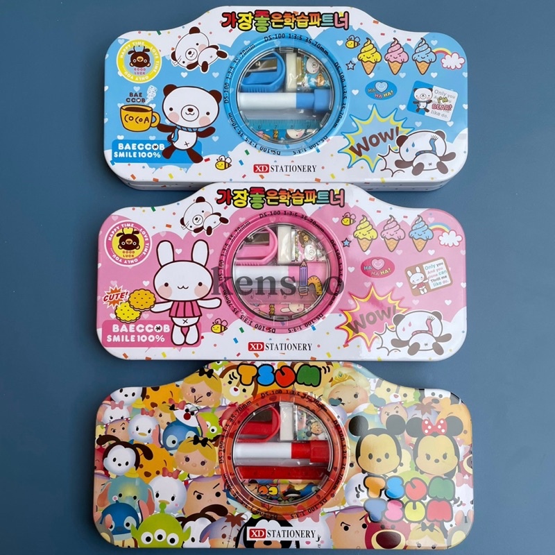 KENSHO Kotak Pensil Kaleng Set Karakter Lucu Import / Pencil Case/ Pastel/ Study Set/ Stationery