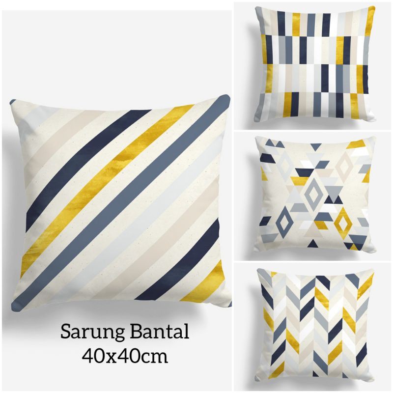 SARUNG BANTAL SOFA PRINT MOTIF ABSTRAK ABU PUTIH EMAS 40X40 CM