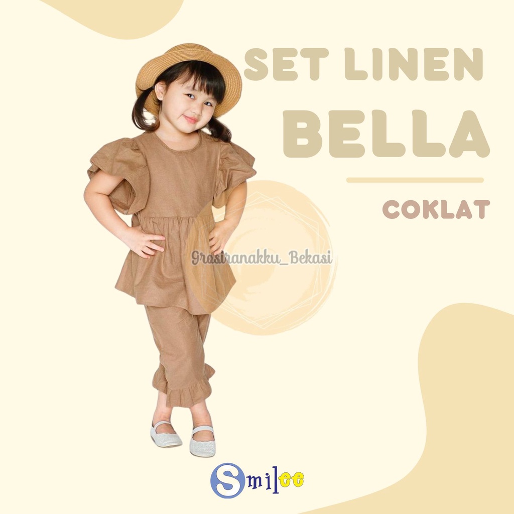 Setelan Anak Linen Smilee Bella Warna Coklat Size 1,2,3,4,5