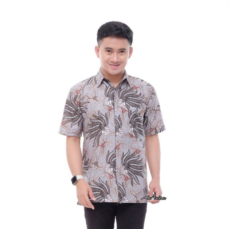 kemeja batik kantor pria baju  guru terlaris motif baru lengan pendek modern ukuran standar reguler tradisional khas Pekalongan m.l.xl  bahan full katun prima halus rapi