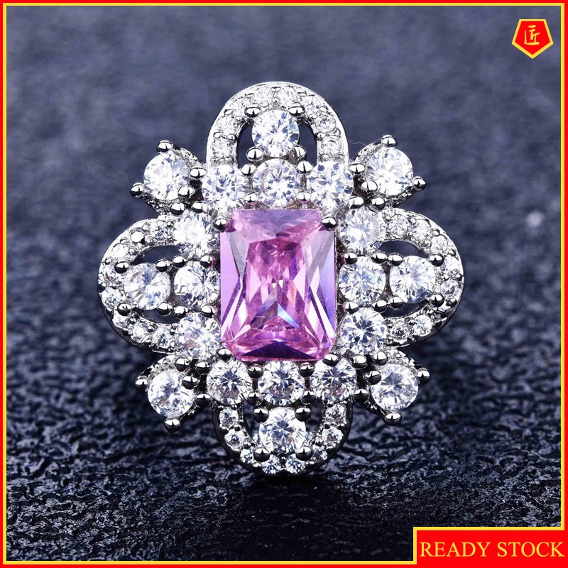 [Ready Stock]Fashion High Sense Natural Pink Diamond Fully-Inlaid Ring