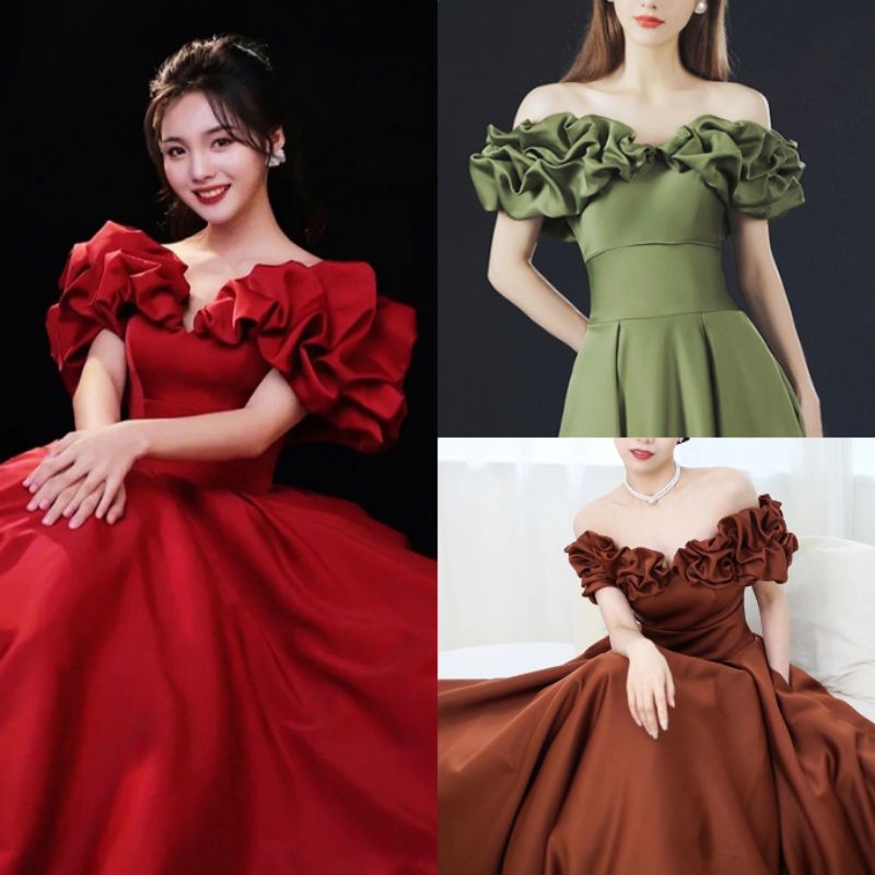 Realpic G583 Bisa Custom XS-2XL Gaun mewah impor gaun bridal gaun pesta gaun sabrina