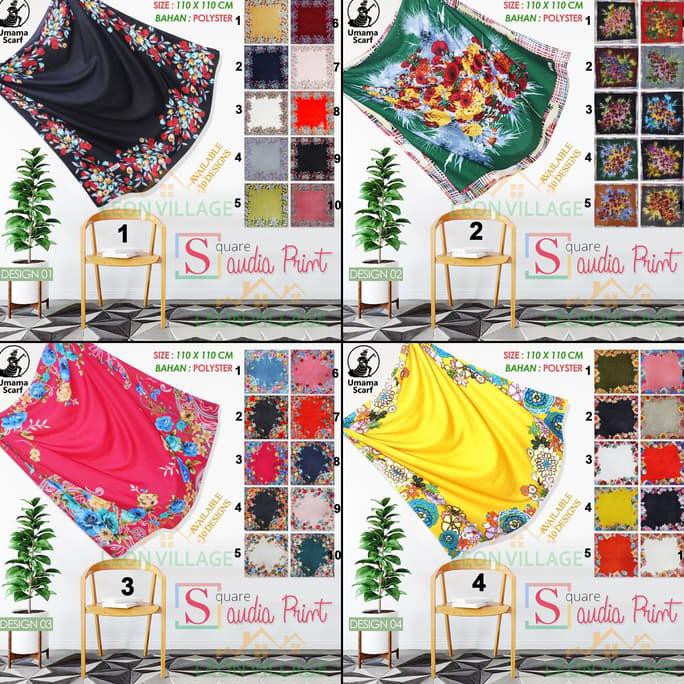 Grosir Kerudung Saudia Print Umama Scarf Hijab Jilbab Segi Empat Motif