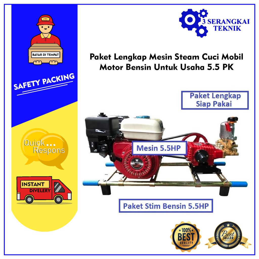 Paket Lengkap Mesin Steam Cuci Mobil Motor Bensin Untuk Usaha 5.5 PK