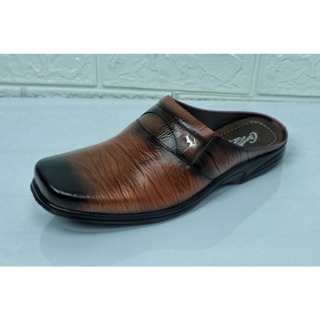 SL04 Sepatu Sandal Pria Kulit Sapi asli 100% Sandal Slop Bustong Corak Khas Kulit Sendal Motif kulit