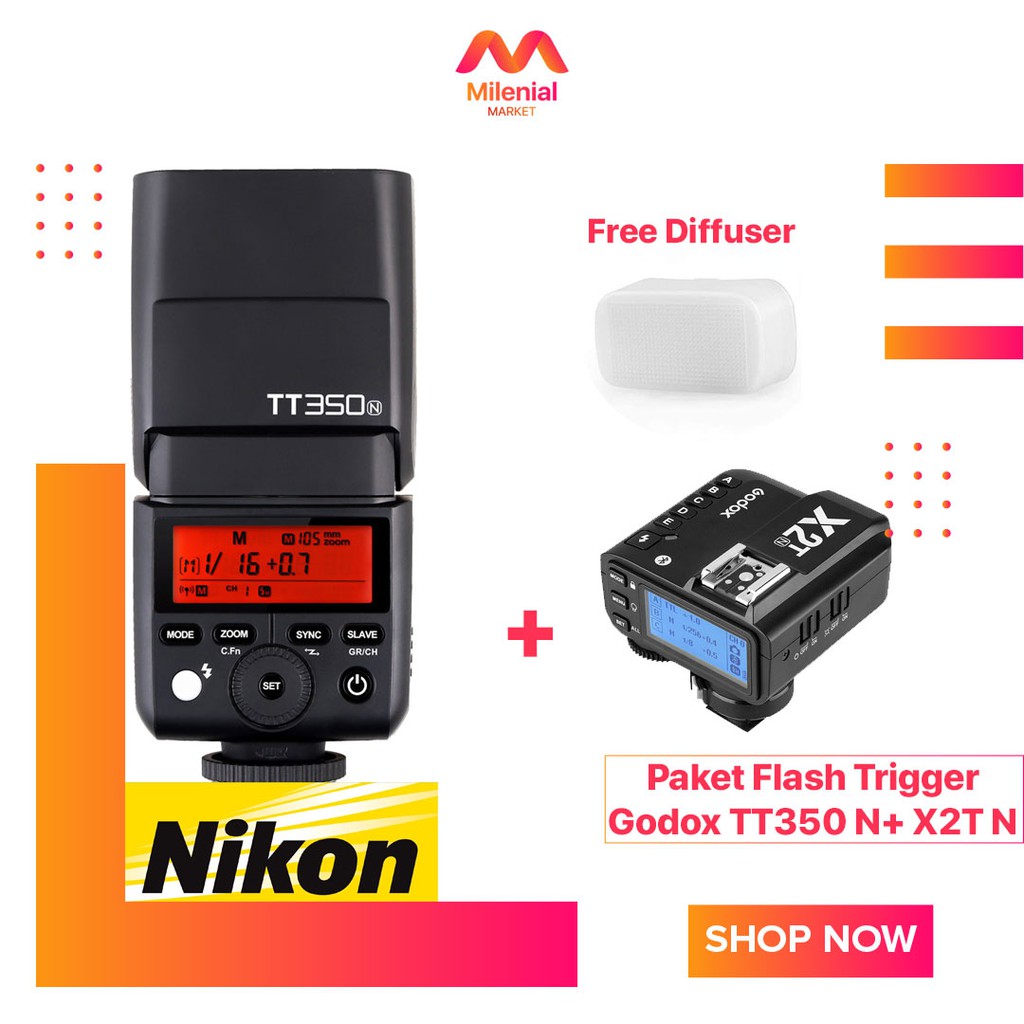 Paket Speedlite Flash Godox TT350 N + Trigger X2T N TT350 Nikon