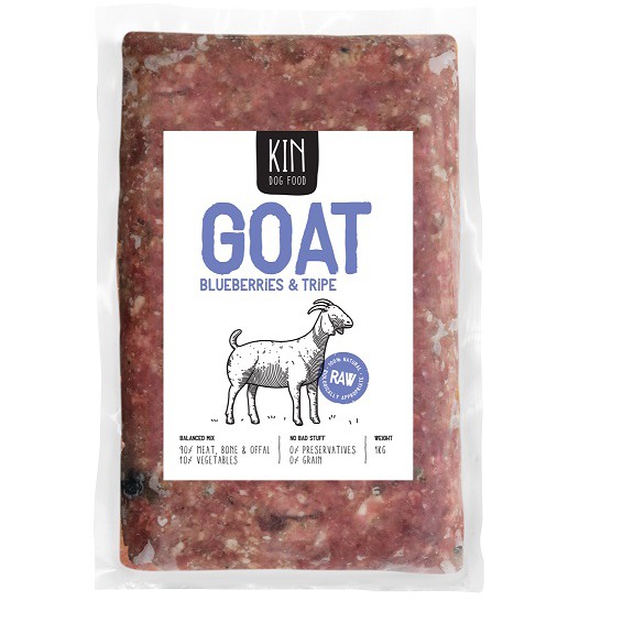 

KIN Dogfood Makanan Anjing RAW Goat, Blueberries and Tripe 1kg