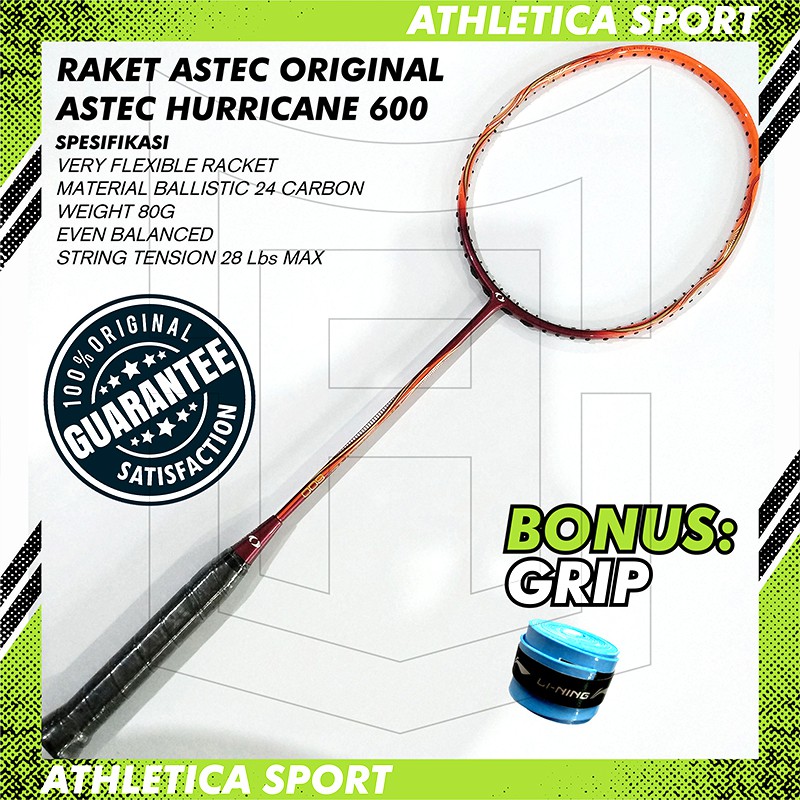 RAKET BADMINTON ASTEC HURRICANE 600 ORIGINAL RED