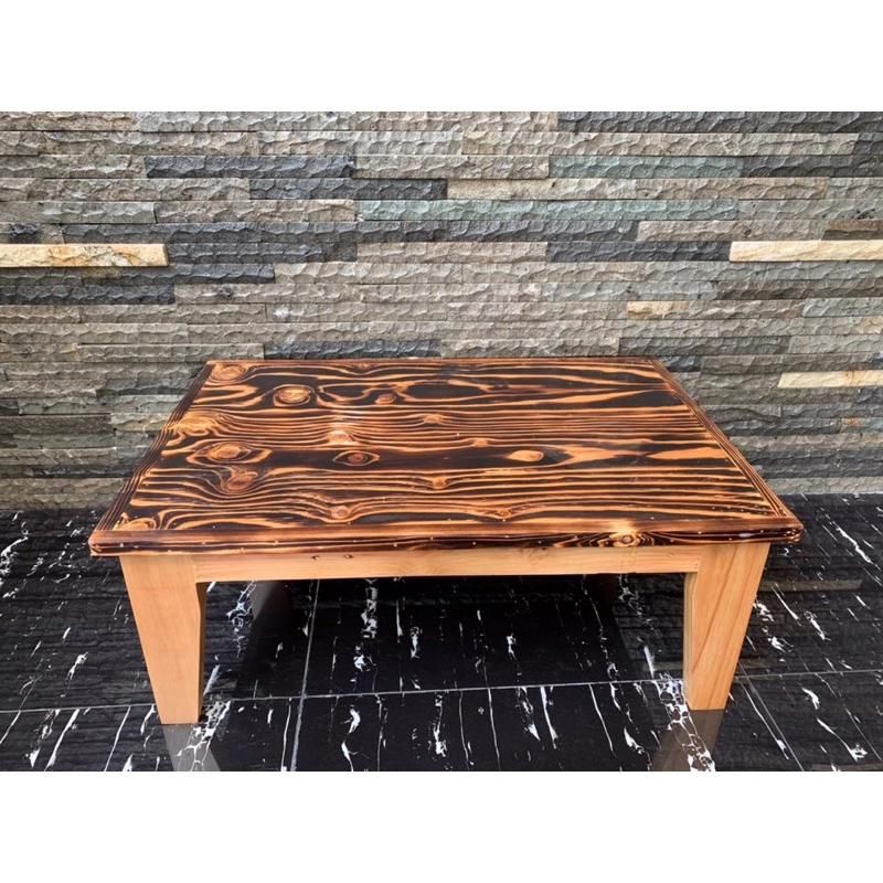 Meja lesehan finishing bakar bahan jati Belanda