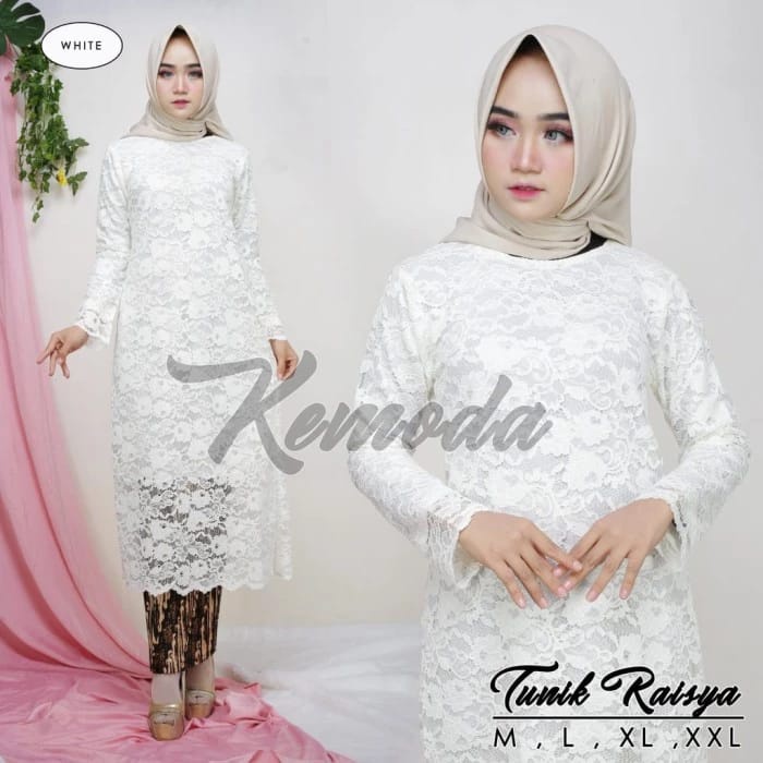 SETELAN KEBAYA TUNIK PUTIH | SET KEBAYA MODERN