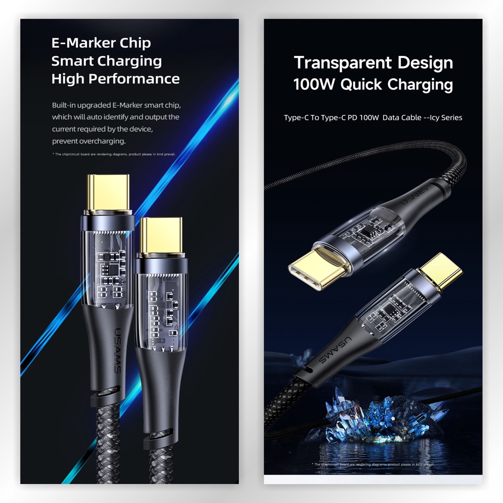 USAMS Icy Series Kabel Data Fast Charging Type C to Type C PD 100W