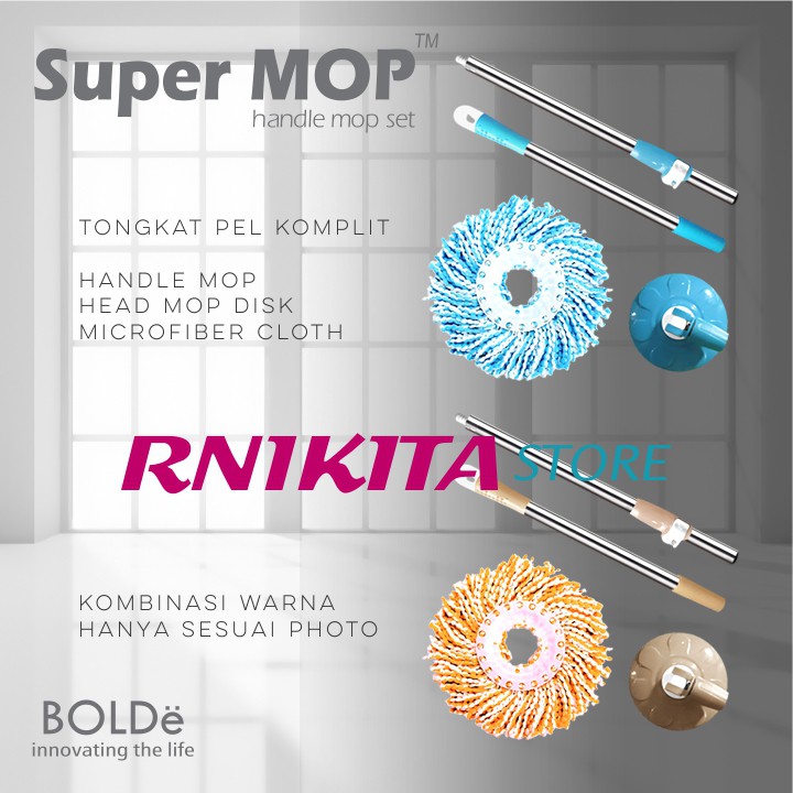 BOLDe TONGKAT, HEAD MOP, KAIN PEL - Alat Pel Modern Supermop Komplit 1 Set