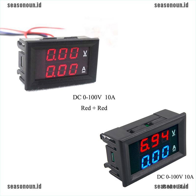 【sea】DC 0-100V 10A 3/4 Bit Voltmeter Ammeter Red Blue LED Amp Wires New