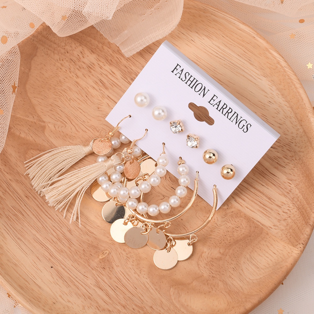 Set Anting Bohemian Rumbai Mutiara Akrilik Wanita Fashion Import