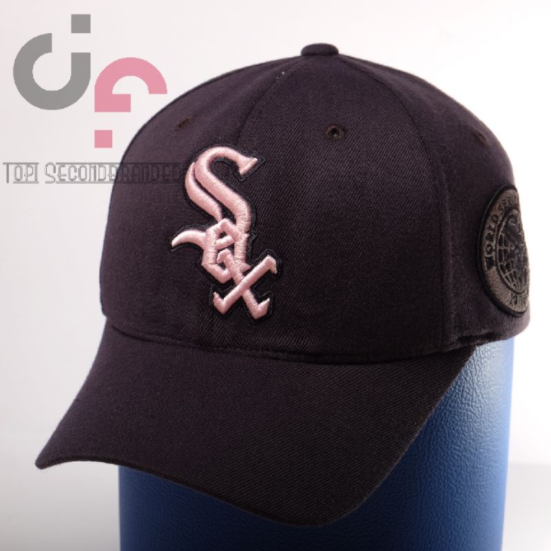 Topi Cap merk MLB logo Chicago White Sox warna hitam undervisor pink , Preloved Bekas Second Origina