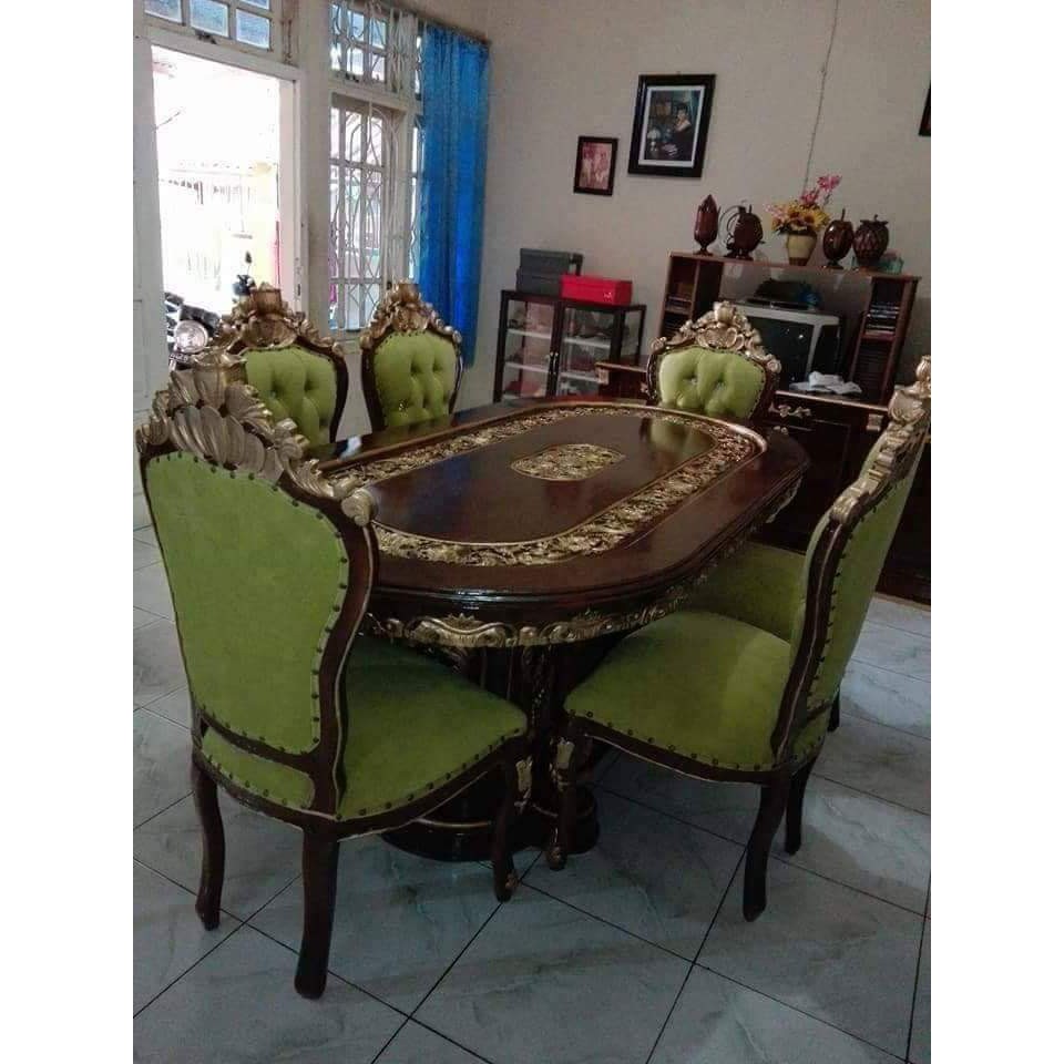 meja makan jati 6 kursi salina ukir jepara