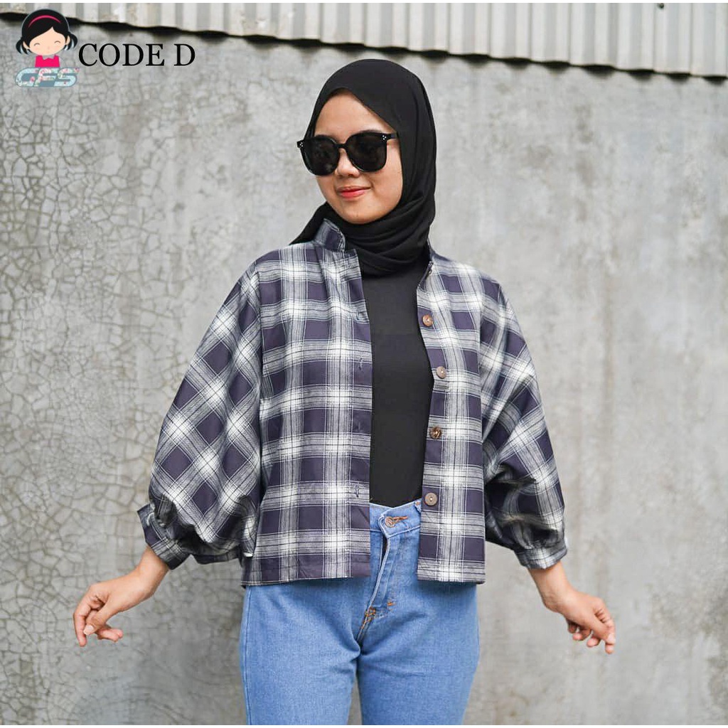 BEFAST - ZFS OOTD Kemeja Perempuan DELANY / SINDIE OVERSIZE BATWING WOOD BUTTON SHIRT / Atasan kemeja Wanita / Kem Lengan Balon Panjang / Keluaran Terbaru 2022 / Kemeja Motif Kotak-Kotak / Kemeja Bisa Di Jadikan Outer / OOTD Ala Style Korean