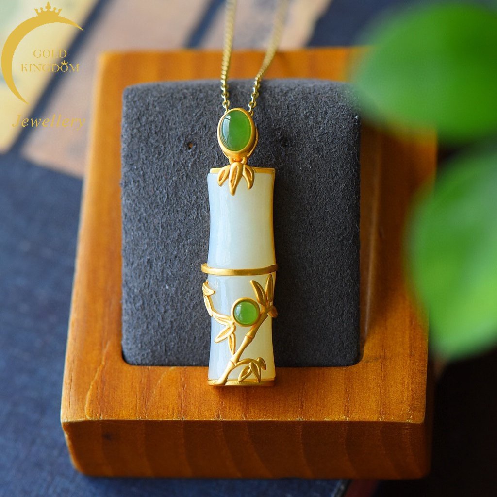 Goldkingdom Fashion Perhiasan 24K Bangkok Aksesoris Ready Stock Hetian Giok Putih Bambu Liontin Perempuan Gilt Simpul Naik Tinggi Kalung Rantai Klavikula Bambu Yang Kaya