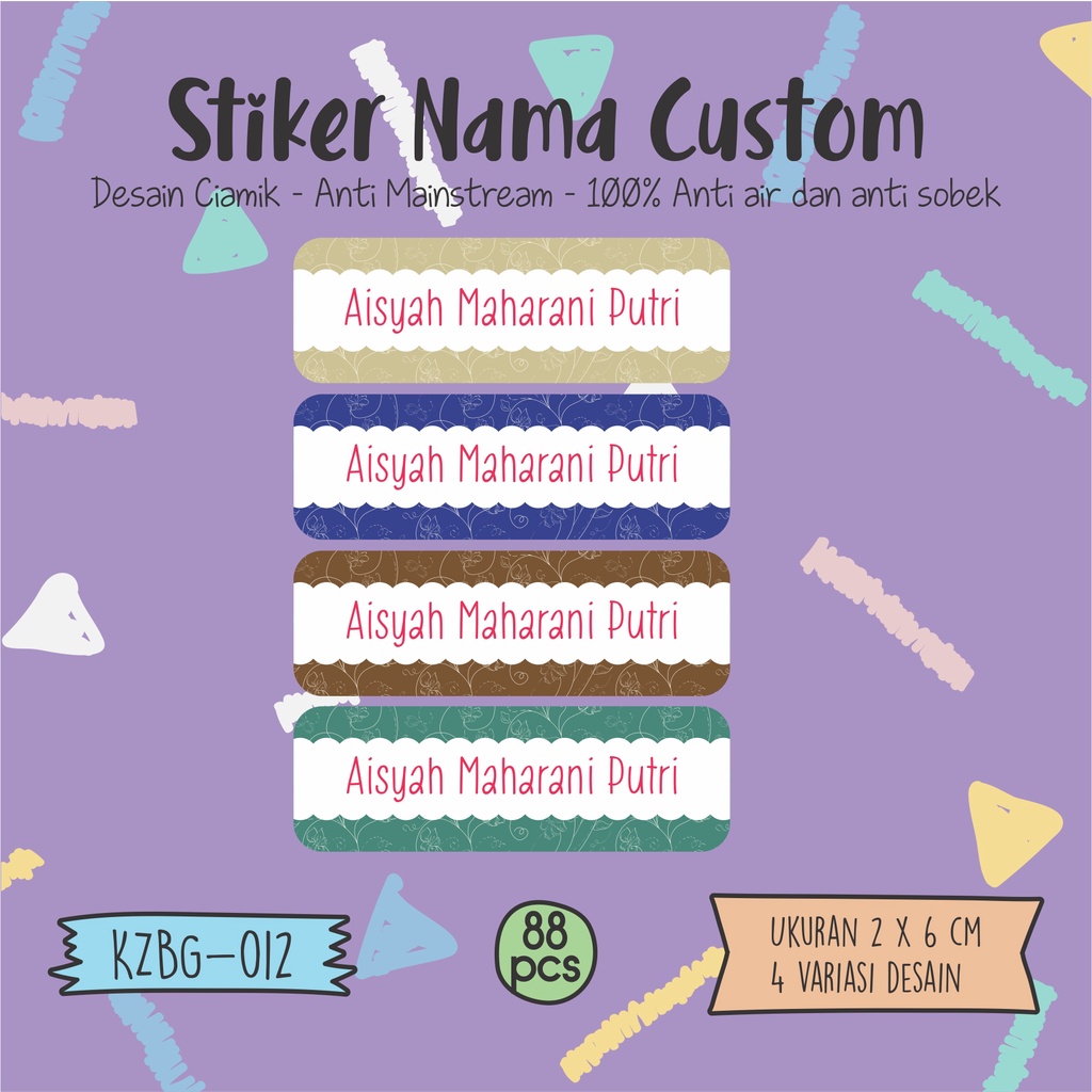 

sticker label nama anak laki laki dan perempuan waterproof KZBG 012
