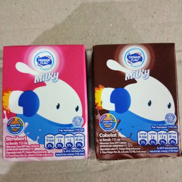 

Frisian flag milky susu UHT rasa coklat & stroberi 115 ml dijual per 6 pcs