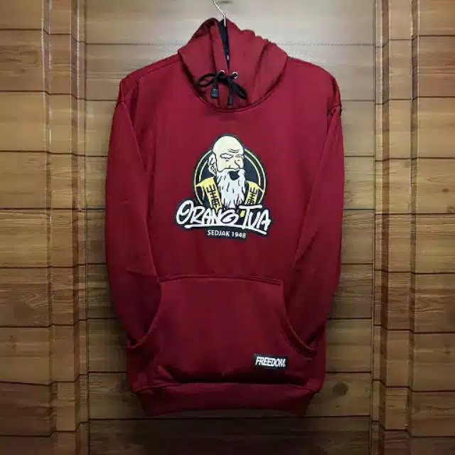 [Bayar Di Tempat] Sweater Hoodie Orang Tua Maroon Bahan Tebal