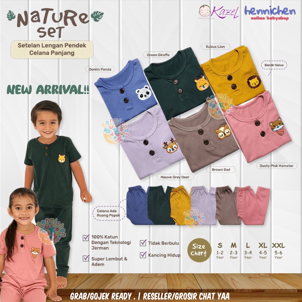 NEW ITEM KAZEL NATURE SET BORDIR SETELAN LENGAN PENDEK CELANA PANJANG PAKAIAN BAJU ANAK 1 - 6 TAHUN